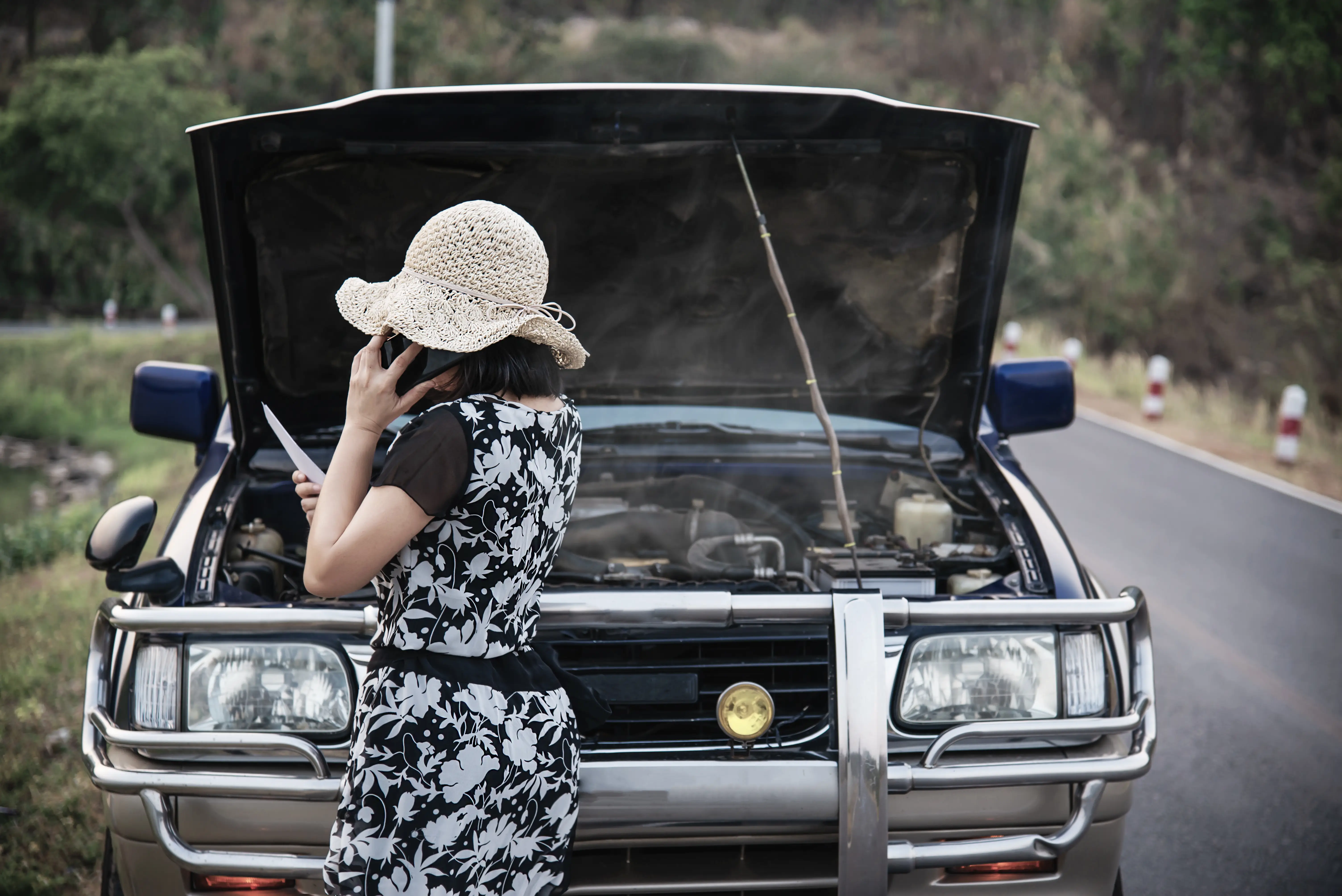 Broken down car waiting for towing